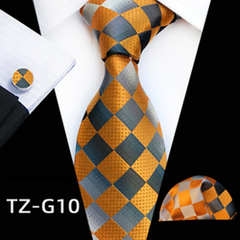 Wholesale Men Ties and Hanky Set Luxury Tie and Cufflinks Set Striped Neckties with Pocket Squares Ensemble Cravate