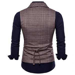 Cotton Chalecos Hombre Double Breasted Men Vest Waistcoat Formal Slim Fit Busniess Clothes Plaid Suit Vest Men