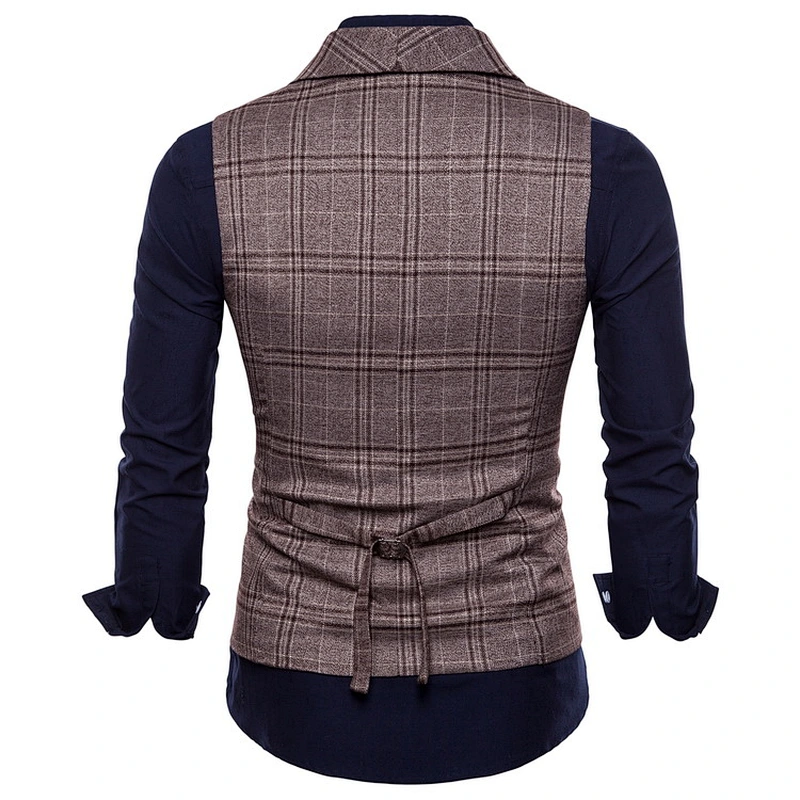 Cotton Chalecos Hombre Double Breasted Men Vest Waistcoat Formal Slim Fit Busniess Clothes Plaid Suit Vest Men