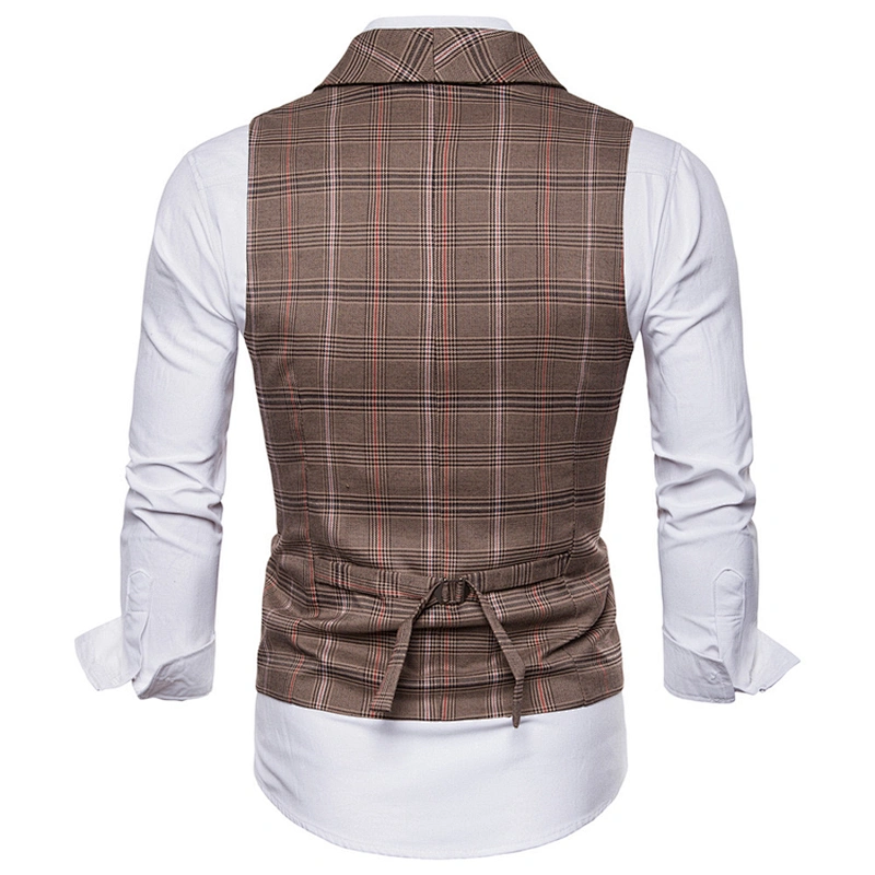 Khaki Suit Vest Men Formal Men Vest Waistcoat Double Breasted Casual Cotton Plaid Chalecos Hombre
