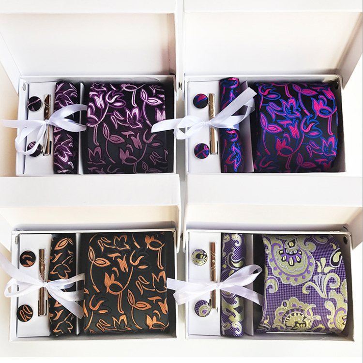 Paisley Neckties With Pocket Squares Custom Men Ties and Hanky Set Casual Tie Clip Pocket Square and Cufflink Set Gift Box
