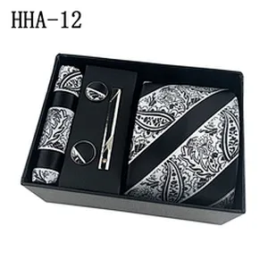 Fashion Neckties With Pocket Squares Custom Men Ties and Hanky Set Solid Tie Clip Pocket Square and Cufflink Set Gift Box
