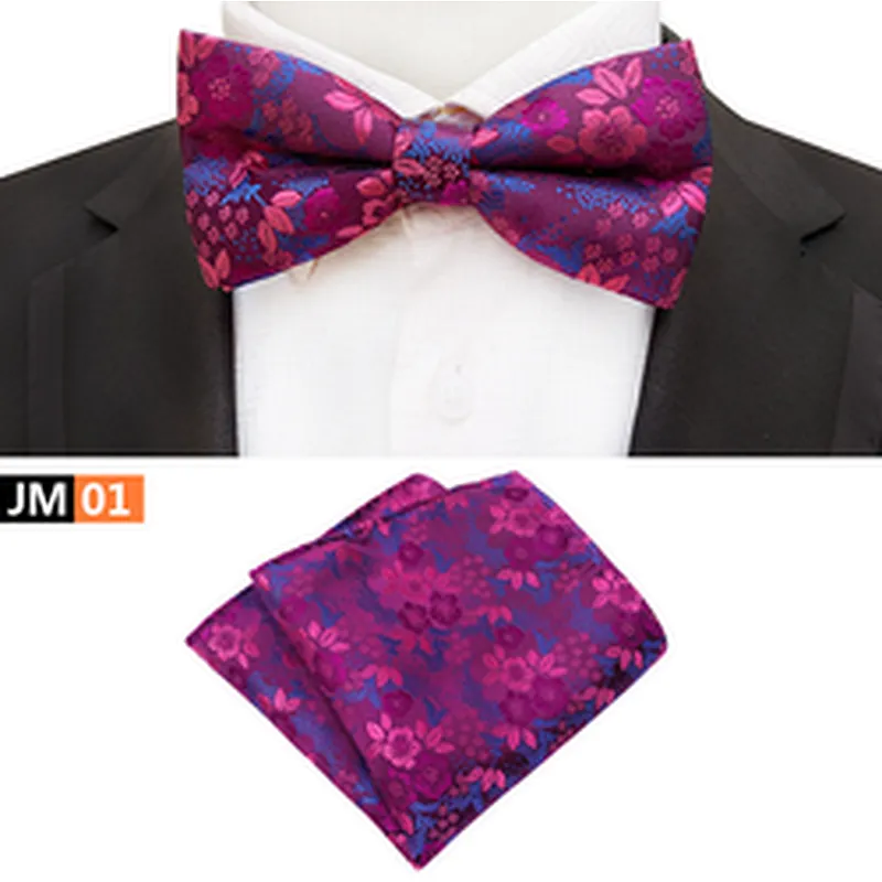 Floral Men Bow Tie Sets Handkerchief Set Custom Mens Bow Ties and Hanky Sets Fashion Pocket Squares for Men