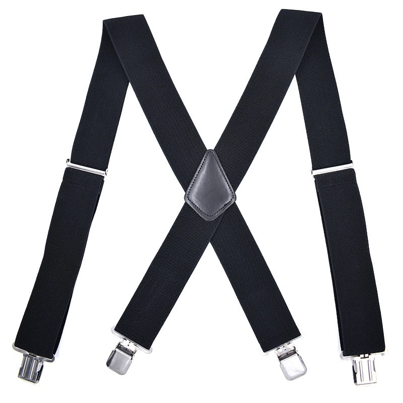 Wholesale 5cm width solid color Adjustable 4 Clip X-Back Heavy Duty Clip Mens Suspenders Elastic Pants Braces