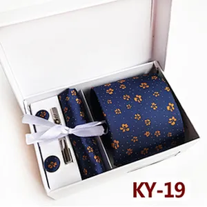 Floral Tie Clip Pocket Square and Cufflink Set Gift Box Fashion Neckties With Pocket Squares Custom Men Ties and Hanky Set