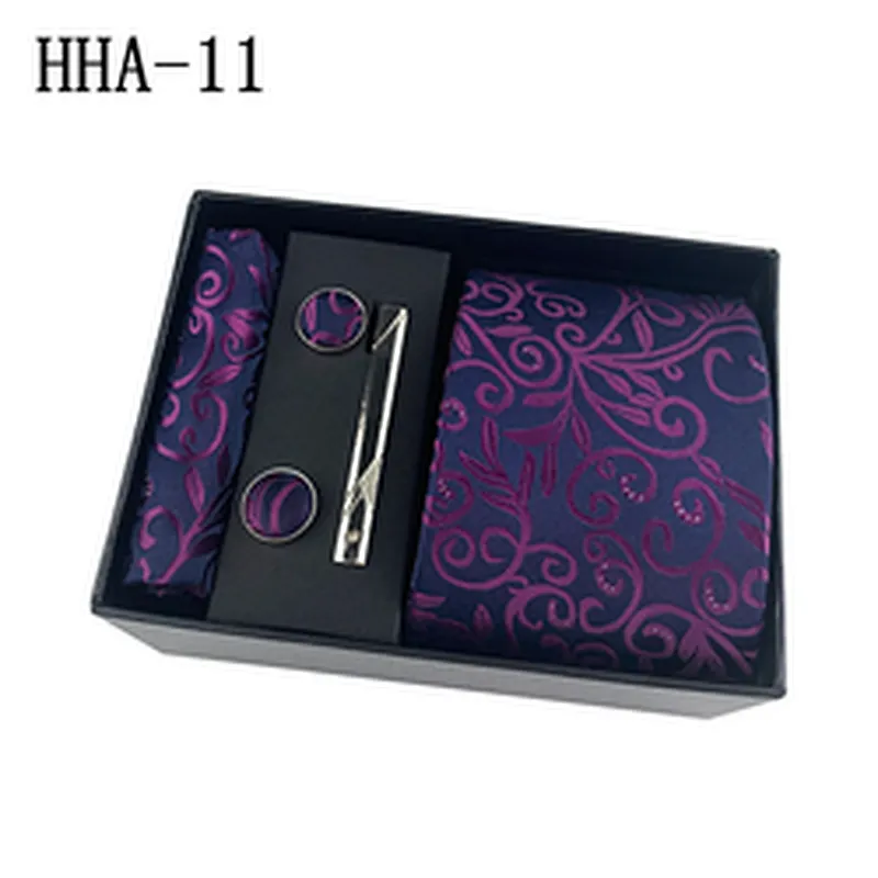 Fashion Neckties With Pocket Squares Custom Men Ties and Hanky Set Solid Tie Clip Pocket Square and Cufflink Set Gift Box