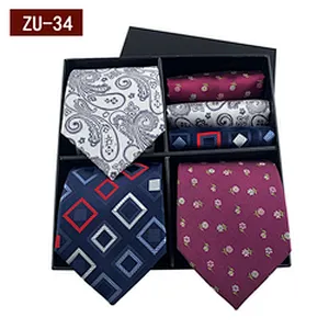 2021 Regular Men Ties and Hanky Set Custom Men Necktie Set Gift Box Luxury Mens Ties and Pocket Square Set