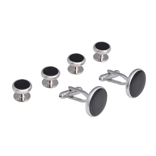 Wholesale Silver Cufflink and Studs Sets Cuff Links or Tie Clips 2cufflinks and 4 Studs Brass White Steel