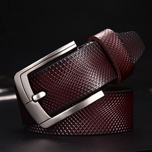 Leather belt men's vintage leather belt mesh embossed needle buckle casual pants belt
