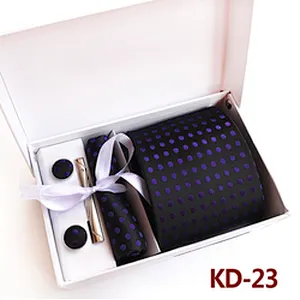Luxury Tie Clip Pocket Square and Cufflink Set Gift Box Custom Men Ties and Hanky Set Dot Neckties with Pocket Squares