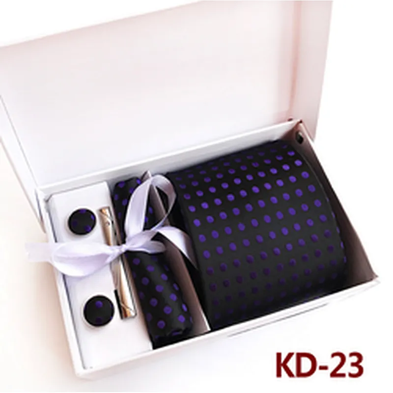 Luxury Tie Clip Pocket Square and Cufflink Set Gift Box Custom Men Ties and Hanky Set Dot Neckties with Pocket Squares