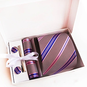 Classic Stripe Neckties with Pocket Squares Custom Men Ties and Hanky Set Tie Clip Pocket Square and Cufflink Set Gift Box