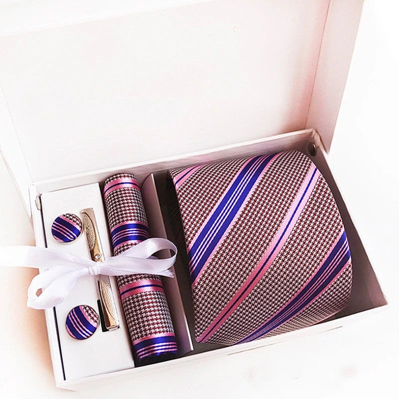 Classic Stripe Neckties with Pocket Squares Custom Men Ties and Hanky Set Tie Clip Pocket Square and Cufflink Set Gift Box