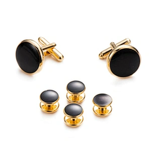 Fashionable men's brass with gold plated Onyx cufflinks shirt studs