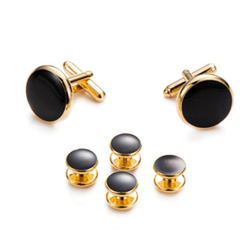 Fashionable men's brass with gold plated Onyx cufflinks shirt studs