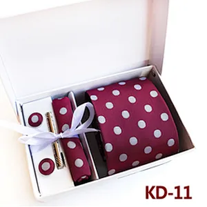 Custom Men Ties and Hanky Set Fashion Dot Neckties with Pocket Squares Tie Clip Pocket Square and Cufflink Set Gift Box