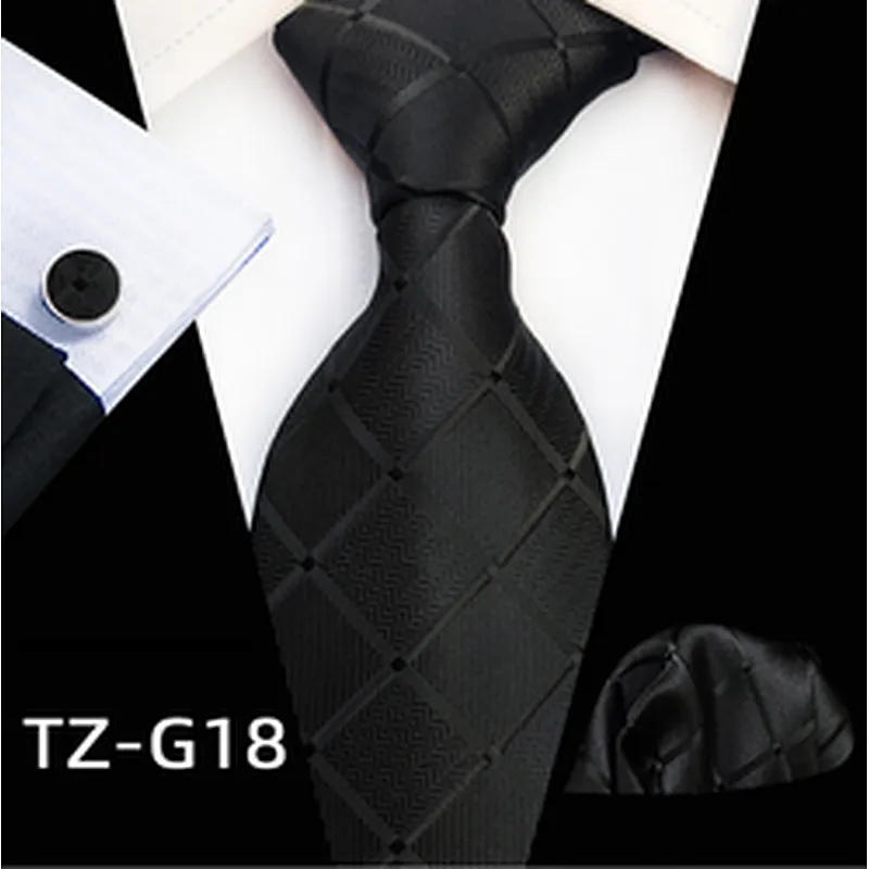 Wholesale Men Ties and Hanky Set Classic Tie and Cufflinks Set Lattice Neckties with Pocket Squares Ensemble Cravate