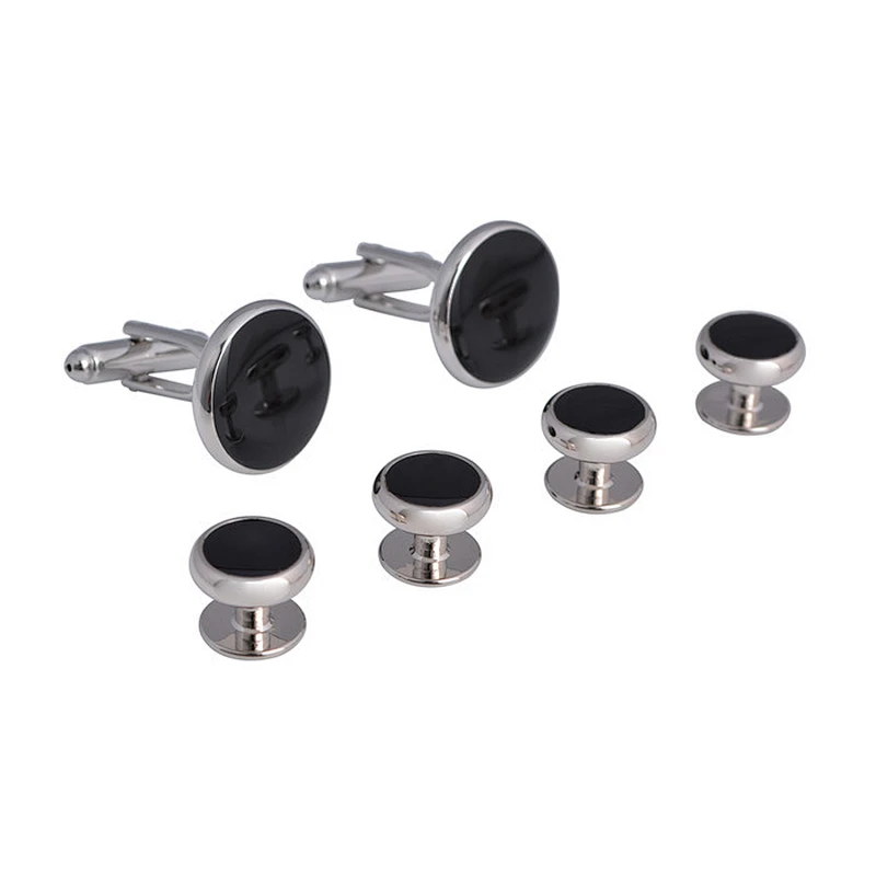 Wholesale Silver Cufflink and Studs Sets Cuff Links or Tie Clips 2cufflinks and 4 Studs Brass White Steel