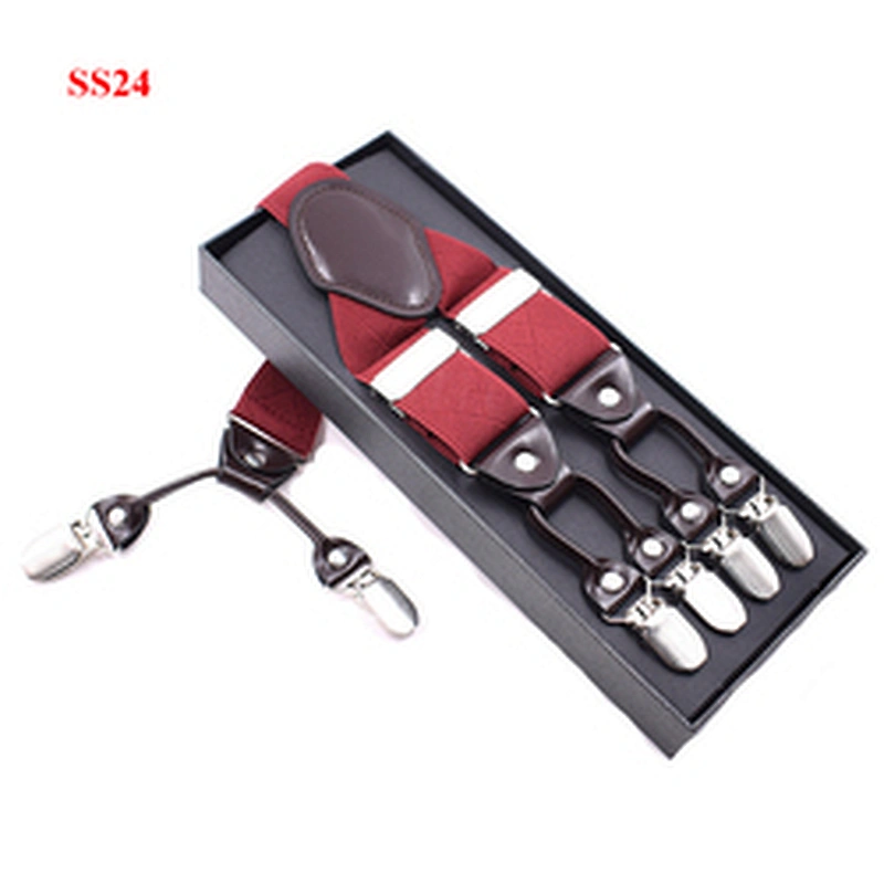 Wholesale 3.5cm width elastic adjustable Jacquard Woven 6 Clip Y Shape solid color Suspenders For Men Trousers