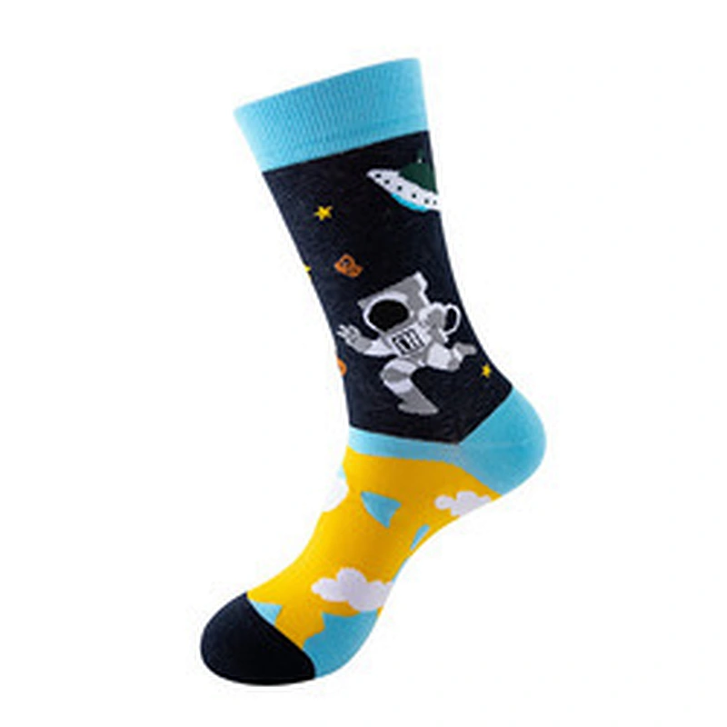 new trend medium tube socks women cartoon space man funny socks men European and American personality fashion cotton socks