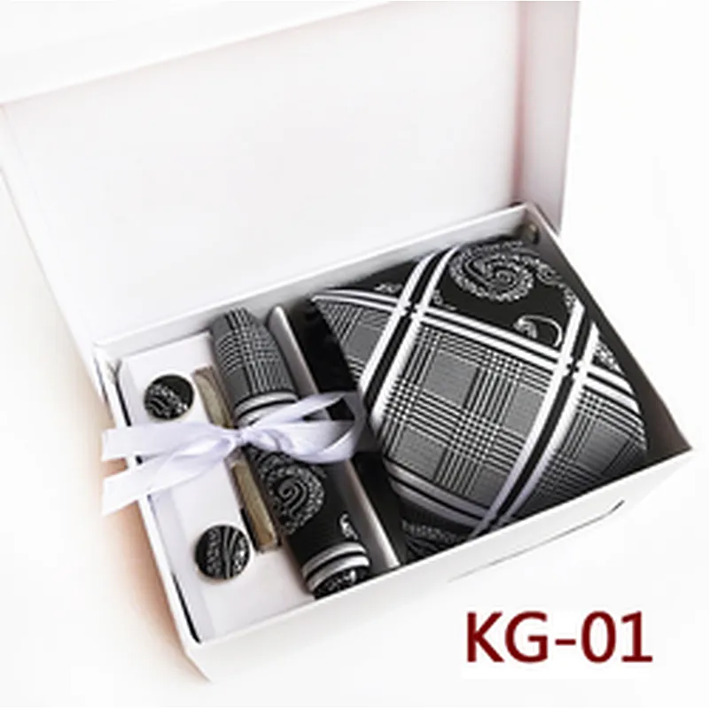 Fashion Stripe Neckties with Pocket Squares Custom Men Ties and Hanky Set Tie Clip Pocket Square and Cufflink Set Gift Box