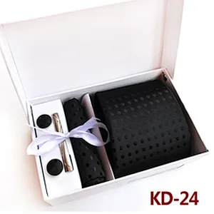Custom Men Ties and Hanky Set Fashion Dot Neckties with Pocket Squares Tie Clip Pocket Square and Cufflink Set Gift Box
