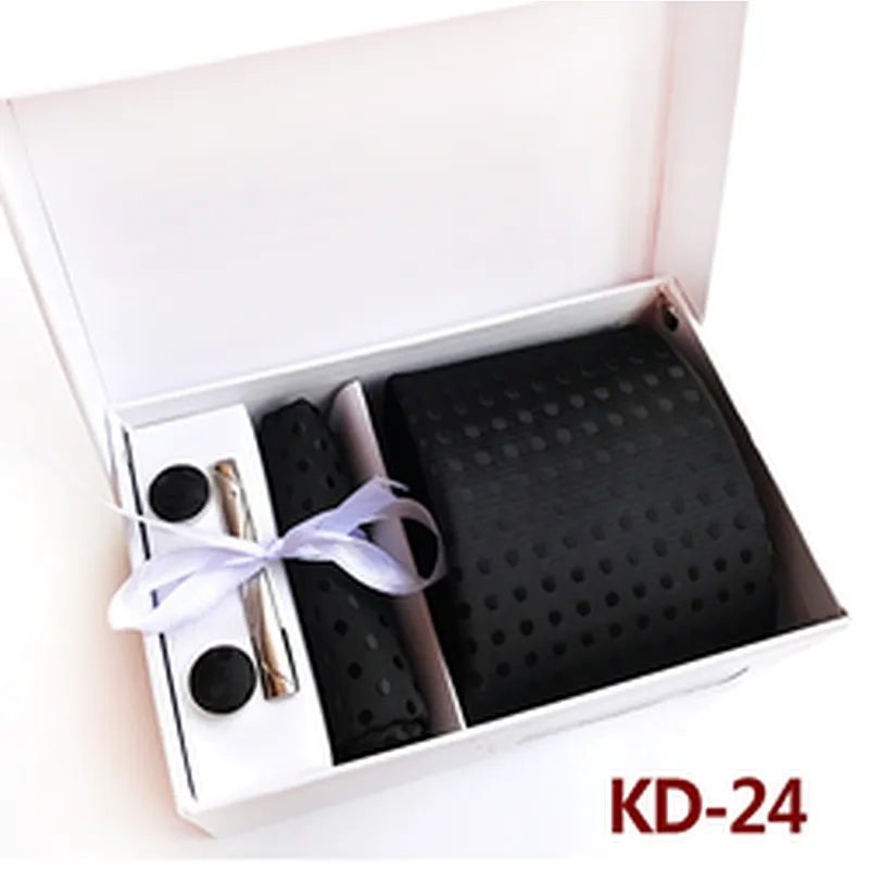Custom Men Ties and Hanky Set Fashion Dot Neckties with Pocket Squares Tie Clip Pocket Square and Cufflink Set Gift Box