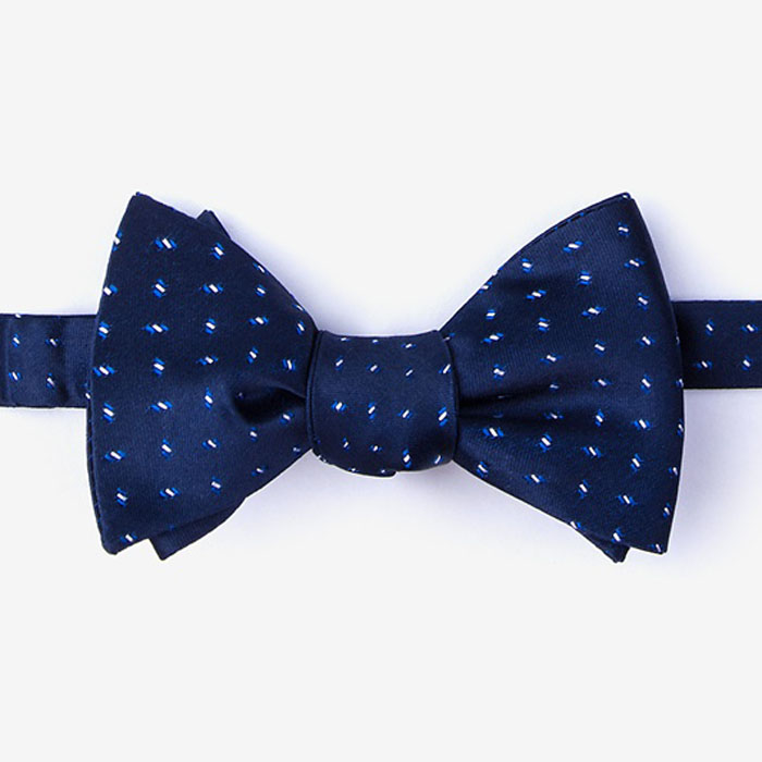 100% silk checked fashionable custom self bowtie mens accessory navy