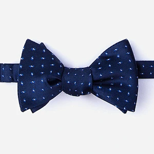 100% silk checked fashionable custom self bowtie mens accessory navy