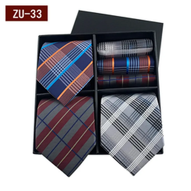 2021 Regular Men Ties and Hanky Set Custom Men Necktie Set Gift Box Fashion Mens Ties and Pocket Square Set