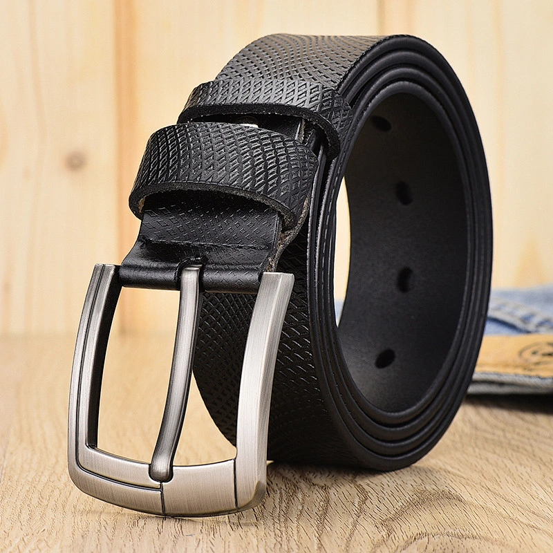 Leather belt men's vintage leather belt mesh embossed needle buckle casual pants belt
