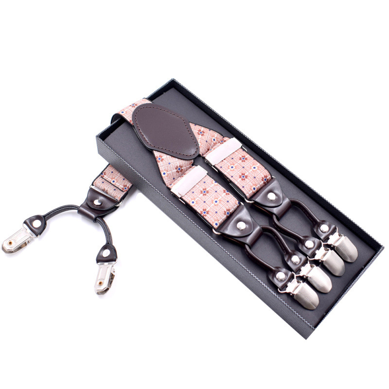 Wholesale 3.5cm width elastic adjustable Printing 6 Clip Y Shape  Suspenders For Men Trousers