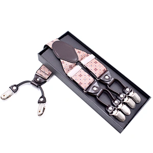 Wholesale 3.5cm width elastic adjustable Printing 6 Clip Y Shape  Suspenders For Men Trousers
