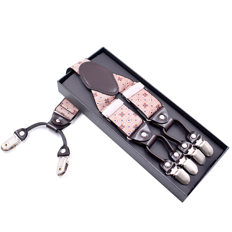 Wholesale 3.5cm width elastic adjustable Printing 6 Clip Y Shape  Suspenders For Men Trousers