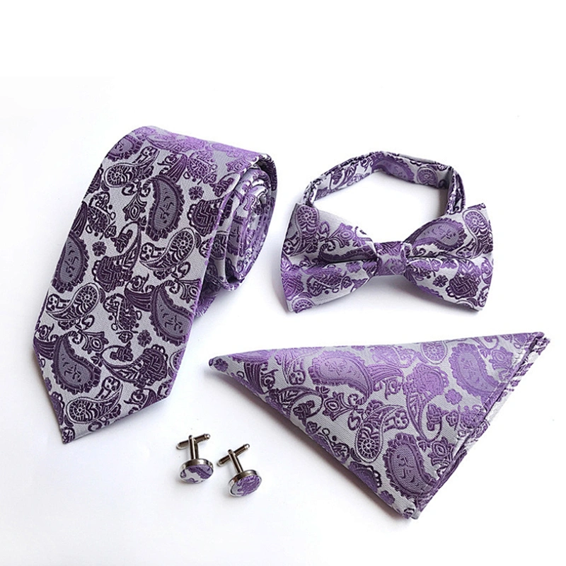 Paisley Bow Tie Necktie Set Gift Box Fashion Mens Neck Tie Set Wholesale Tie Pocket Square And Cufflink Set