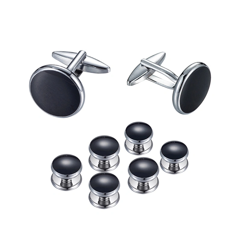 Fashionable men's brass with gold plated Onyx cufflinks shirt studs