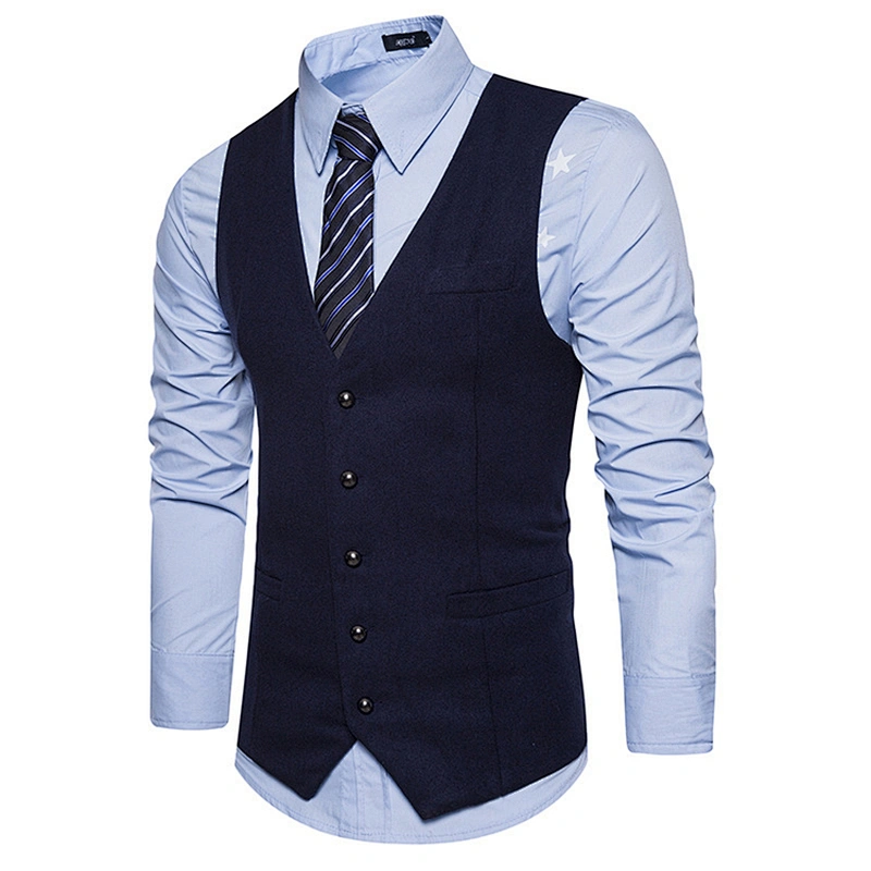 Formal Men Vest Waistcoat Casual Solid Suit Vest Men Single Breasted Cotton Chalecos Hombre