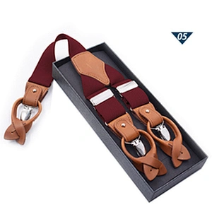 Wholesale custom Men's 6-Piece Button Adult Strap Dual-use Brown Leather Casual Suspenders