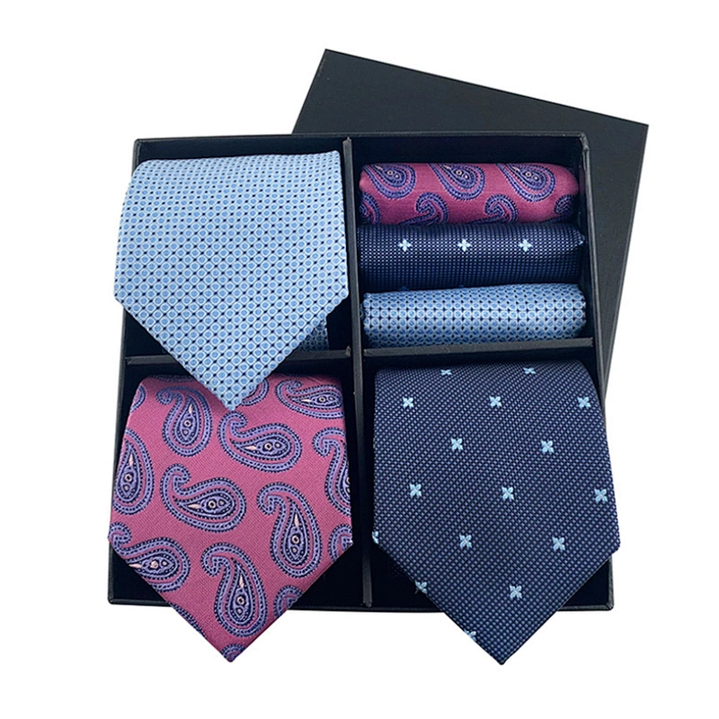 2021 Regular Men Ties and Hanky Set Custom Men Necktie Set Gift Box Luxury Mens Ties and Pocket Square Set