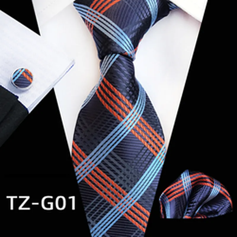 Wholesale Neckties with Pocket Squares Luxury Tie and Cufflinks Set Striped Men Ties and Hanky Set Ensemble Cravate