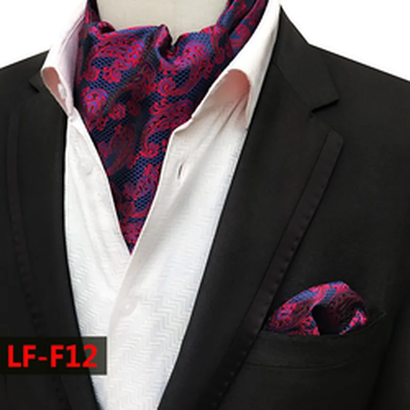 Fashion Paisley Folard Mens Ascot Casual Cravate Homme Polyester Handkerchief for Men Jacquard Woven Hanky Set