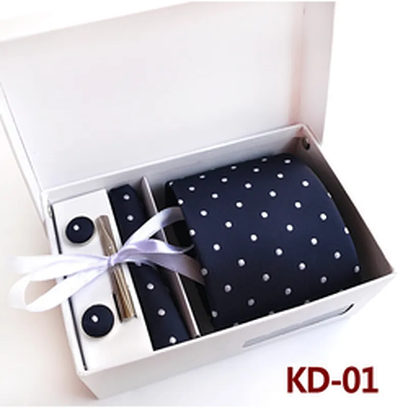 Custom Men Ties and Hanky Set Fashion Dot Neckties with Pocket Squares Tie Clip Pocket Square and Cufflink Set Gift Box