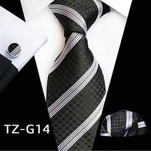 Wholesale Men Ties and Hanky Set Classic Tie and Cufflinks Set Lattice Neckties with Pocket Squares Ensemble Cravate