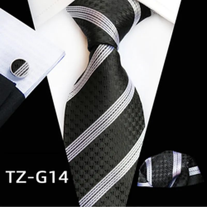 Wholesale Men Ties and Hanky Set Classic Tie and Cufflinks Set Lattice Neckties with Pocket Squares Ensemble Cravate
