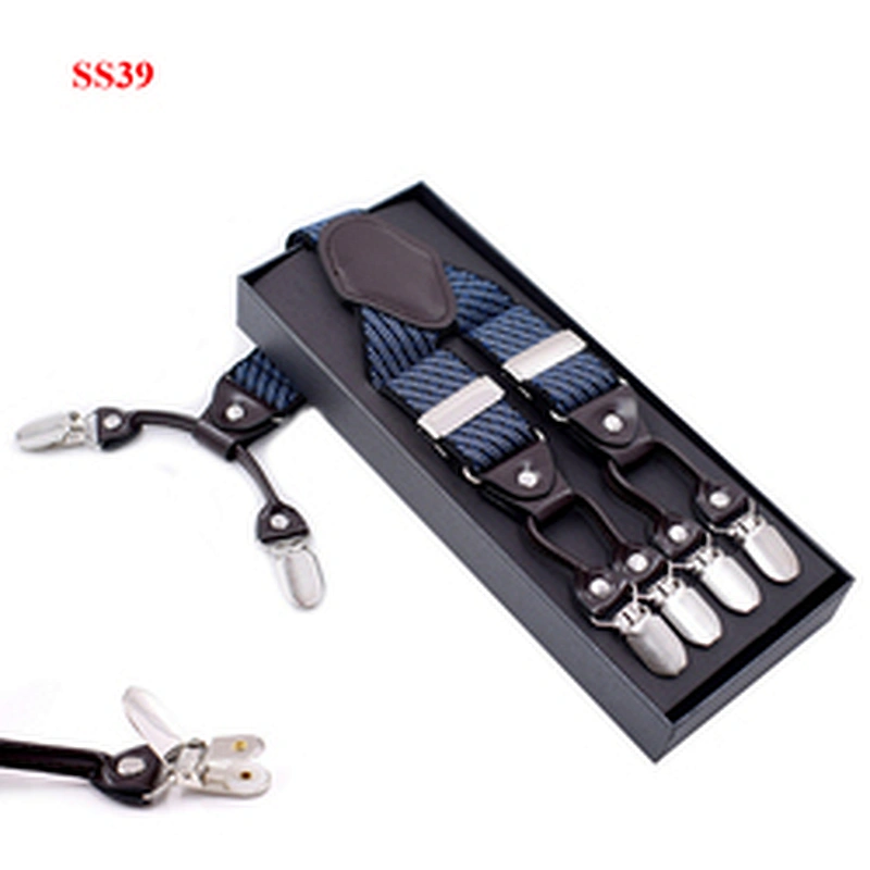 High Quality 3.5cm width elastic adjustable Jacquard Woven 6 Clip Y Shape Wedding Suspenders For Men Trousers