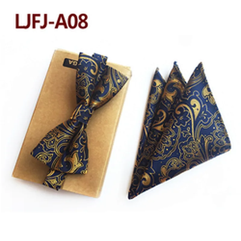 Custom Pocket Squares for Men Grid Mens Bow Ties and Hanky Sets Fashion Men Bow Tie Sets Handkerchief Set