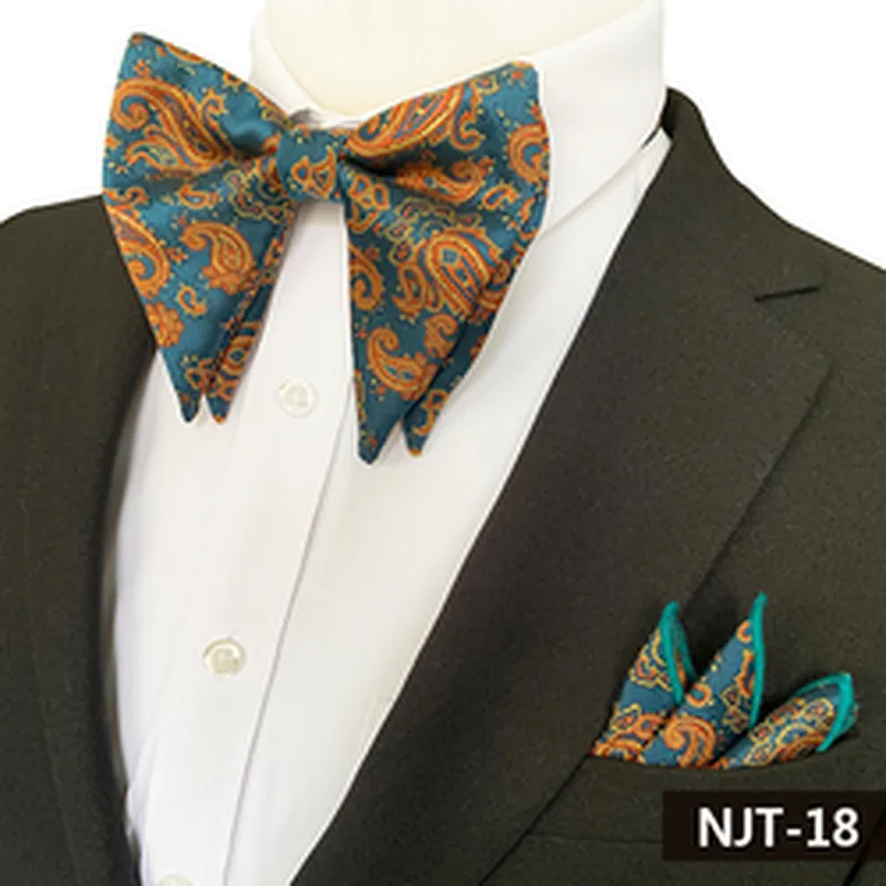 Paisley Mens Bow Ties and Hanky Sets Custom Pocket Squares for Men Casual Men Bow Tie Sets Handkerchief Set