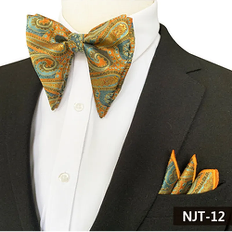 Classic Men Bow Tie Sets Handkerchief Set Custom Pocket Squares for Men Paisley Mens Bow Ties and Hanky Sets