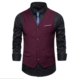 Casual Suit Vest Men Formal Solid Gilet Vest Double Breasted Cotton V-neck Men Vest Waistcoat