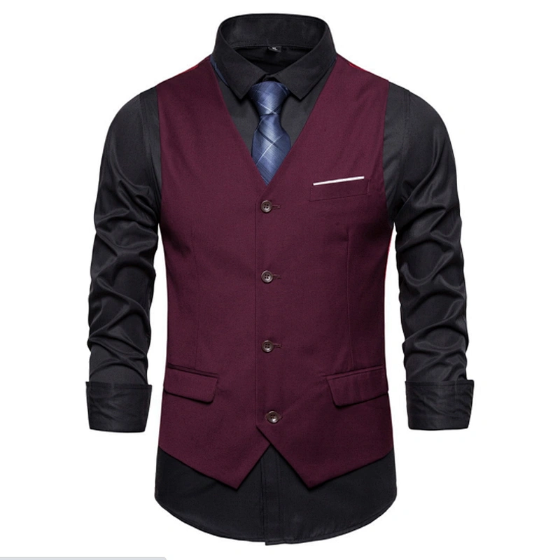 Casual Suit Vest Men Formal Solid Gilet Vest Double Breasted Cotton V-neck Men Vest Waistcoat